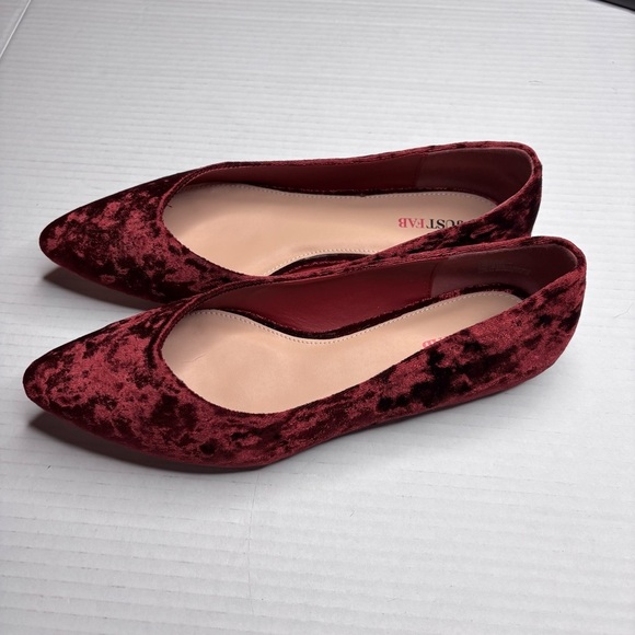 JUSTFAB Burgundy Rainy Flats Velour Size 9 - Picture 2 of 7